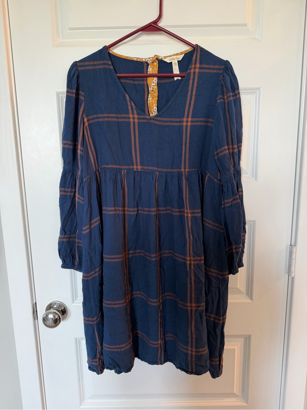 Matilda Jane Navy and Brown Plaid Babydoll Dress